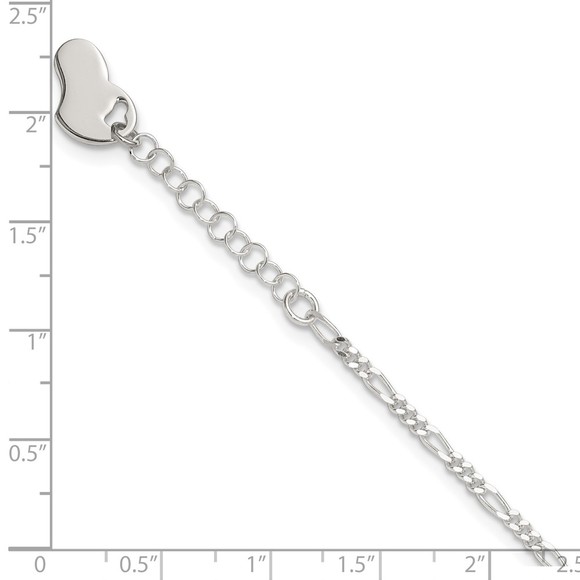 925 Sterling Silver Polished Heart Charm 9" + 1" Ext. Summer Fine Jewelry Anklet - Picture 4 of 7